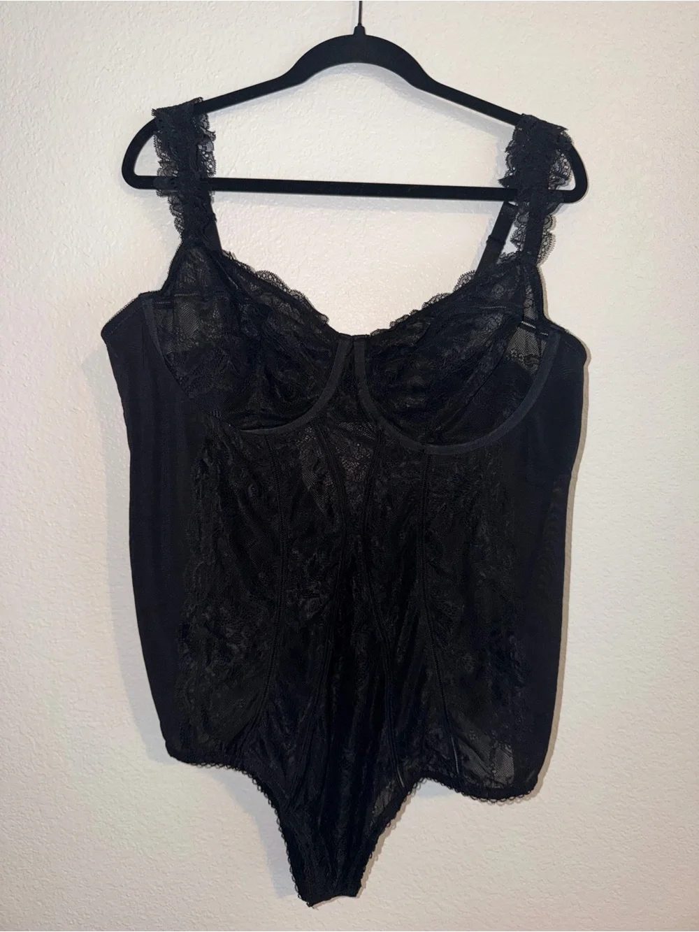 Torrid Black Mesh & Lace Underwire Thong Bodysuit.